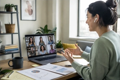 Integración de talento remoto colaborando por videollamada y herramientas digitales.
